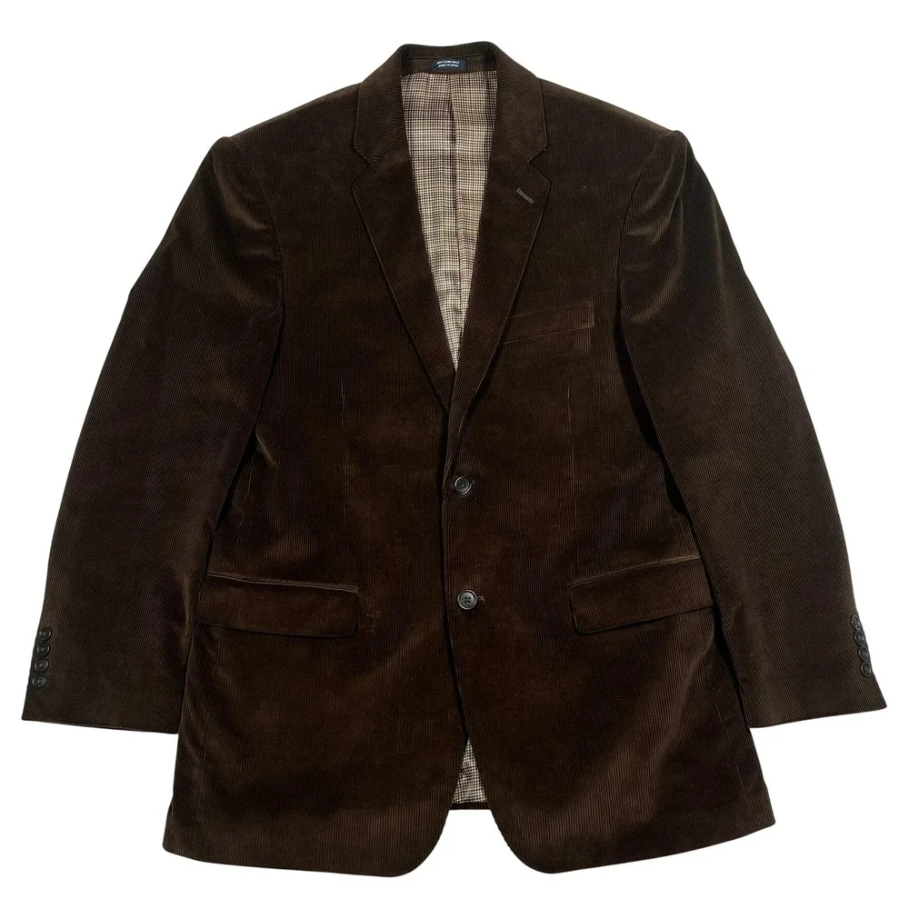 Saddlebred Corduroy Blazer Mens 40R Brown Cotton Sport Coat Houndstooth Lining